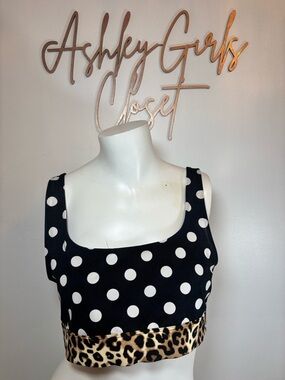 PINK Victoria's Secret Black & White Polka Dot Crop Top with Leopard Band